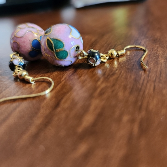 Vintage Cloisonne Beaded Earrings - Picture 4 of 5